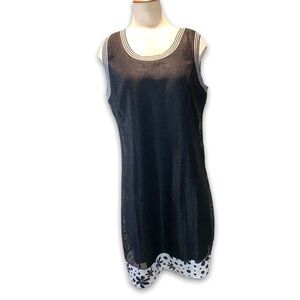 𝅺eric Alexandre Black Mesh Midi Dress Sleeveless Flower panel Hem 1/2 Back Zip